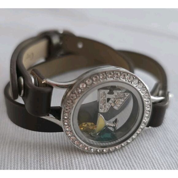 Origami Owl Wrap Bracelet Crystal Charms Adjustable Brown Margarita - Picture 1 of 10